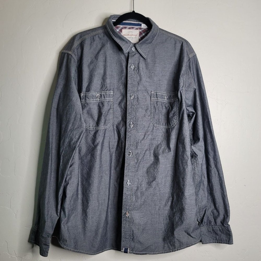 Mens Original Weatherproof Vintage Blue Button Up Shirt Size XL Long Sleeve
